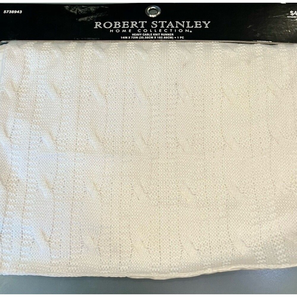 Robert Stanley Heavy Cable Knit ivory Table Runner 14 X 72 cream new christmas
